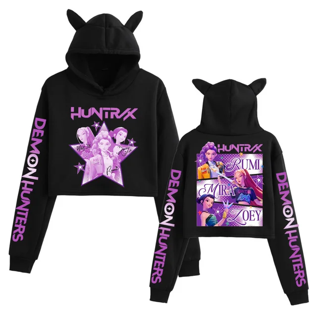Kpop Demon Hunters Fanmerch Mira Rumi Zoey Huntrix Crop Tops Cat Ears Sweatshirt Long Sleeve Girls Fashion Hoodie 1