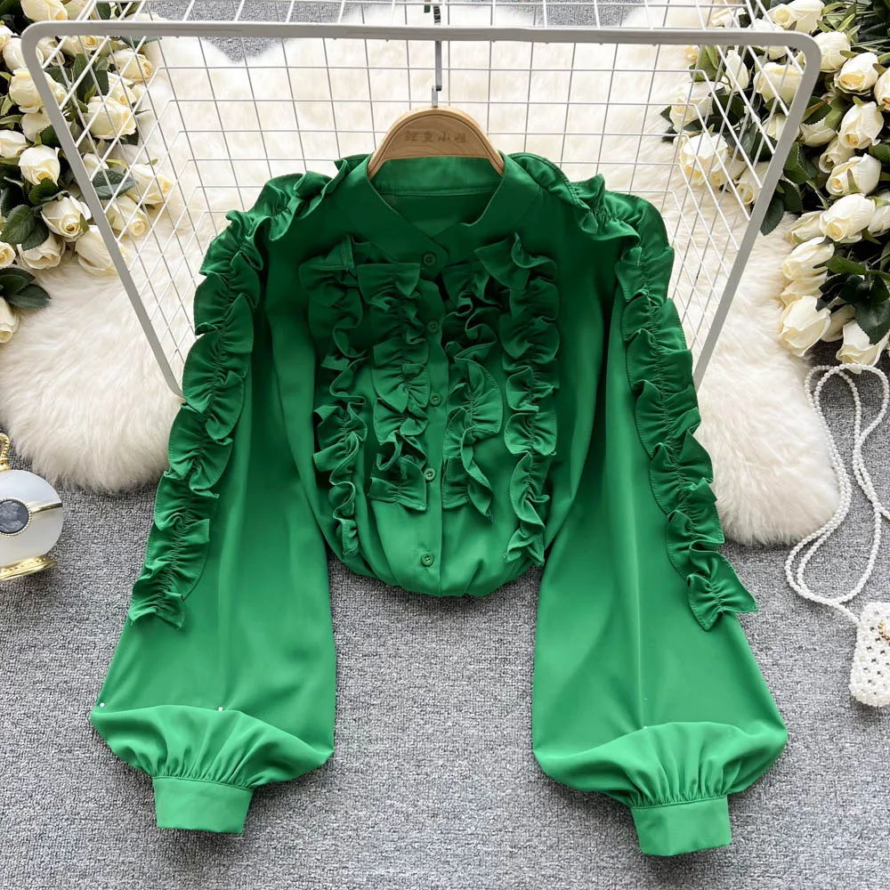 

French Retro Fungus Edge Korean Shirt Women's Spring 2022 New Western Style Fashion Gentle Wind All-match Top