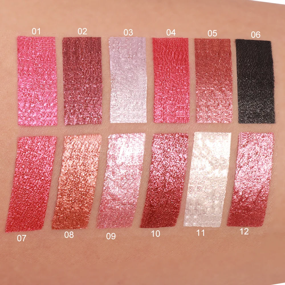 DUNUF 6-Piece Liquid Glitter Lipstick Set - Glossy Finish, Long-Lasting Waterproof Lip Stain in Mixed Color System, Orange, Pink 3