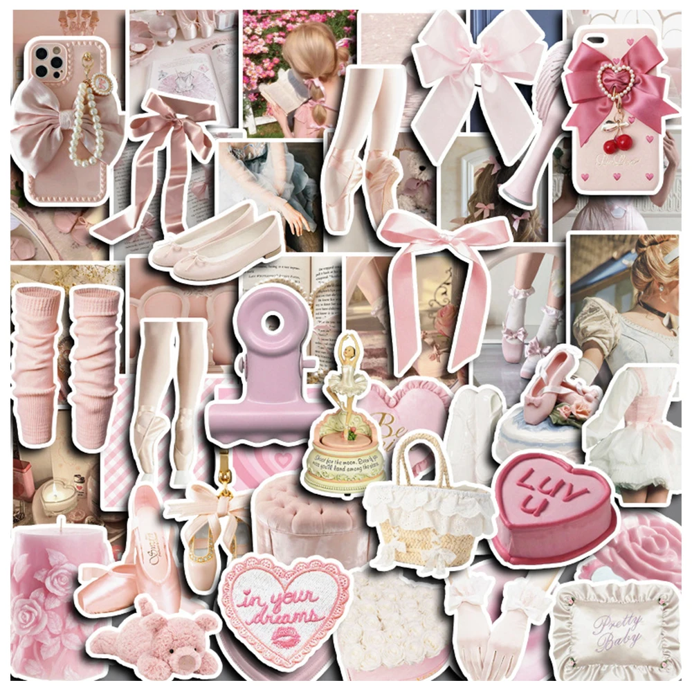 10/30/50pcs Cute INS Pink Artsy Aesthetic Stickers Vintage Decorative Stationery Phone Case Laptop Kawaii Girls Kids DIY Decals