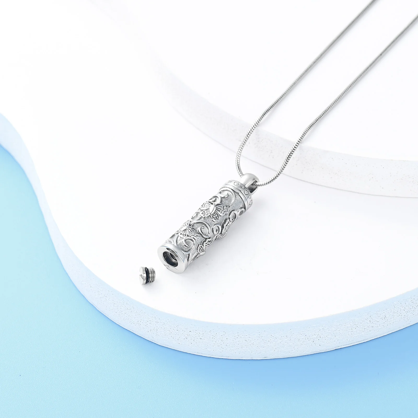 Customize Cremation Urn Cremation Cylinder With Butterfly Pendant Necklace For Human/Pet Ashes Stainless Steel Memorial