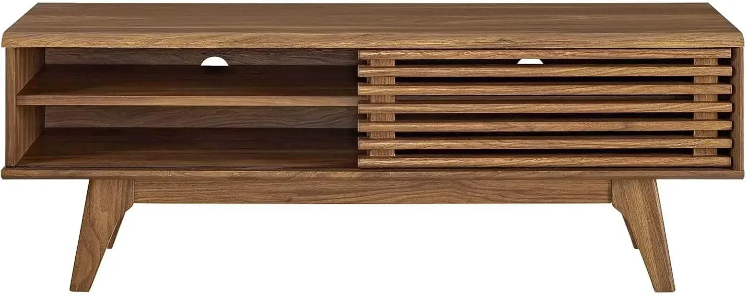 New2025-Render 48" Mid-Century Modern Low Profile Media Console TV Stand, 48 Inch, Walnut