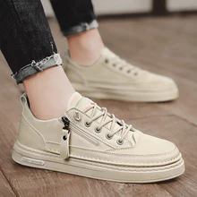 

Summer Men Retro Designer Solid White Zip Sneakers Comfortable Man Trendy Casual Elastic Band Leather Black Shoes