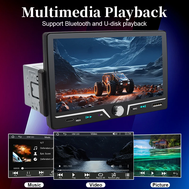 7" Car Radio Wireless/Wire Carplay Android Auto 1Din HD Touch Screen Bluetooth U