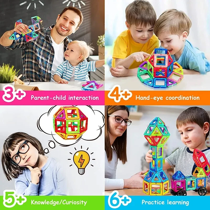 Montessori Education Magnetic Building Blocks DIY Magnets Toys Big Size and Mini Size Designer Construction Set Gifts for Kids Magnetic Building Blocks