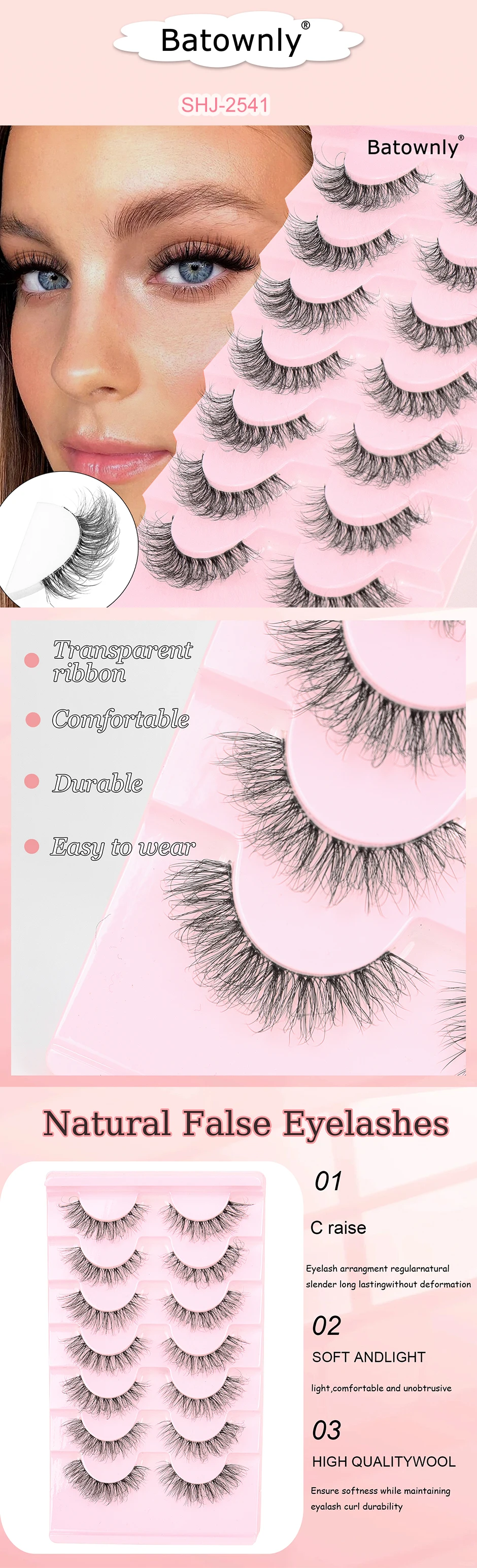 Description Picture 2 of item7-piece Natural False Eyelashes D Curl The End of The Eye to Elongate and Puff Up False Eyelashes for Daily Use