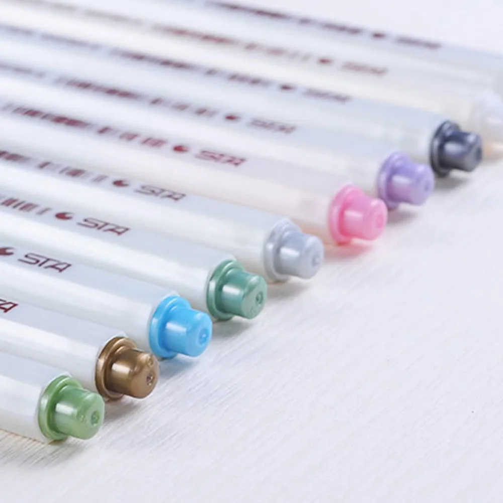 컬러 STA 금속 마커 펜, 스크랩북 공예 카드 만들기 브러시, 라운드 헤드 아트 펜, 드로잉 문구, 사무용품