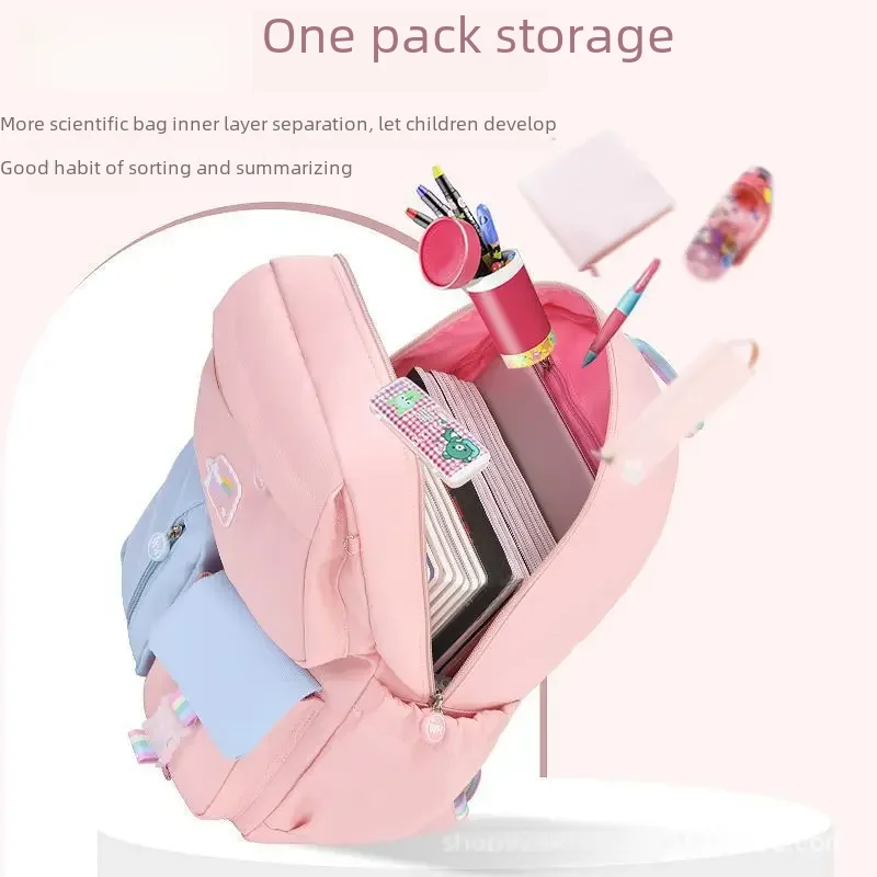 초등 학생용 귀여운 배낭, 남녀 공용 경량, 대용량 배낭 척추 보호