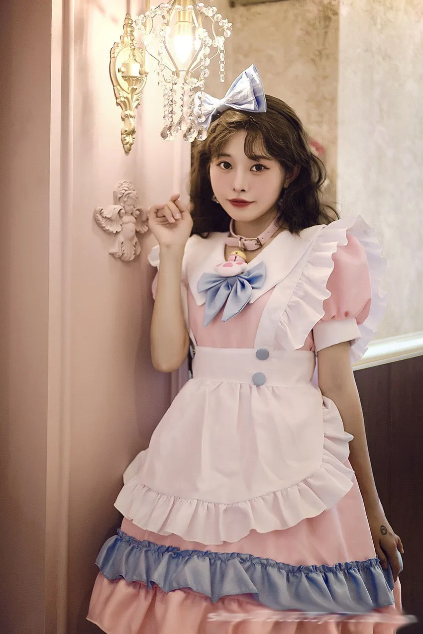 Sweet Cosplay Maid Costume Dress Anime Kawaii Dress Women Lolita Cute Princess Schoolgirl Maid Outfits Plus Size Cos