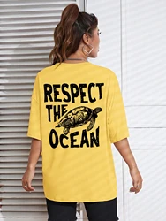 Eco - Friendly Green Turtle Graphic Women's Casual T - Shirt - Breathable Cotton O - Neck Short Sleeve - XXXL (Yellow)
