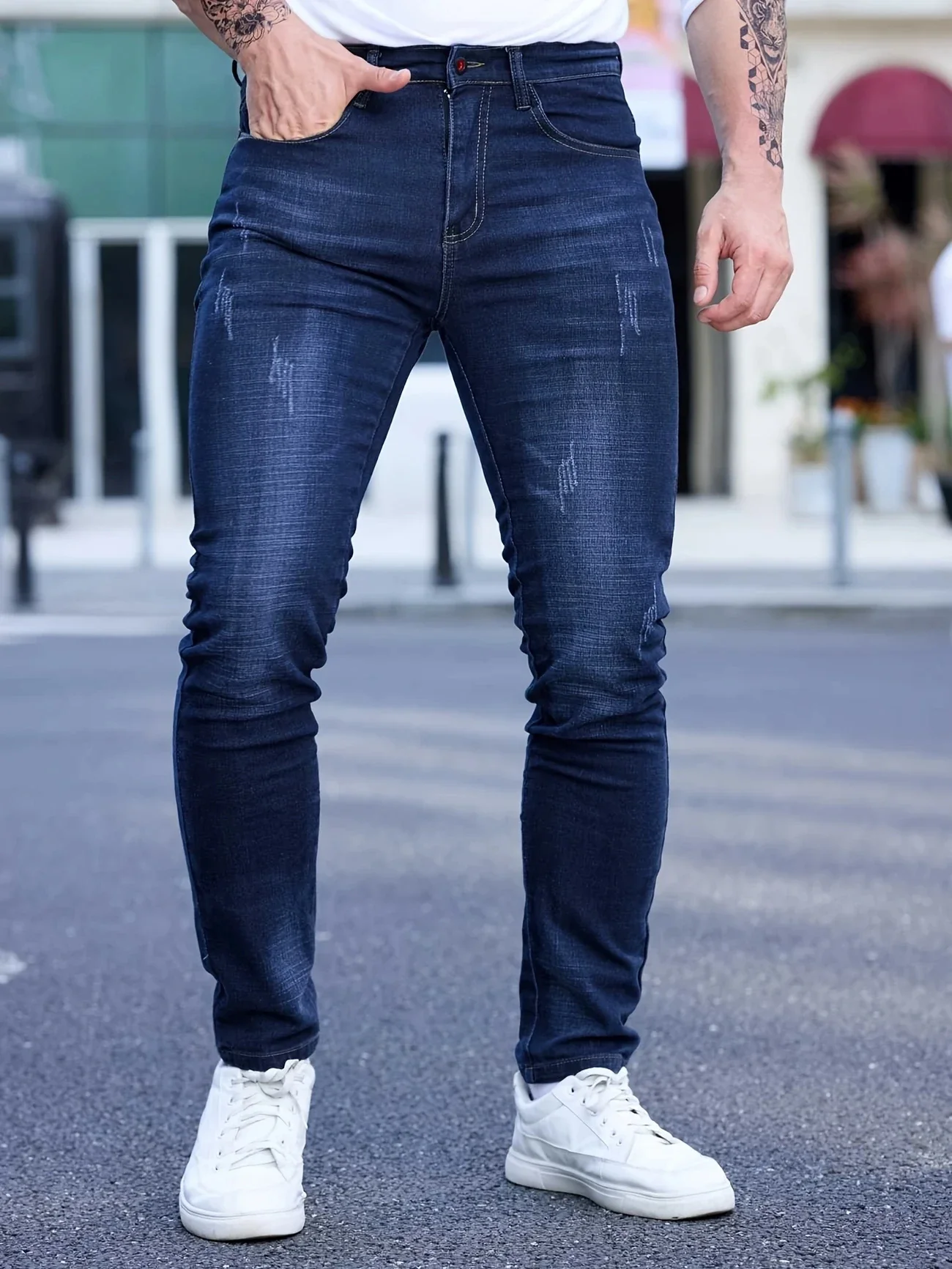 2025 Spring Autumn Men's Fashion Ripped Skinny Jeans Street Style Vintage Wash Solid Denim Casual Slim Fit Pencil Pants 28-36 5