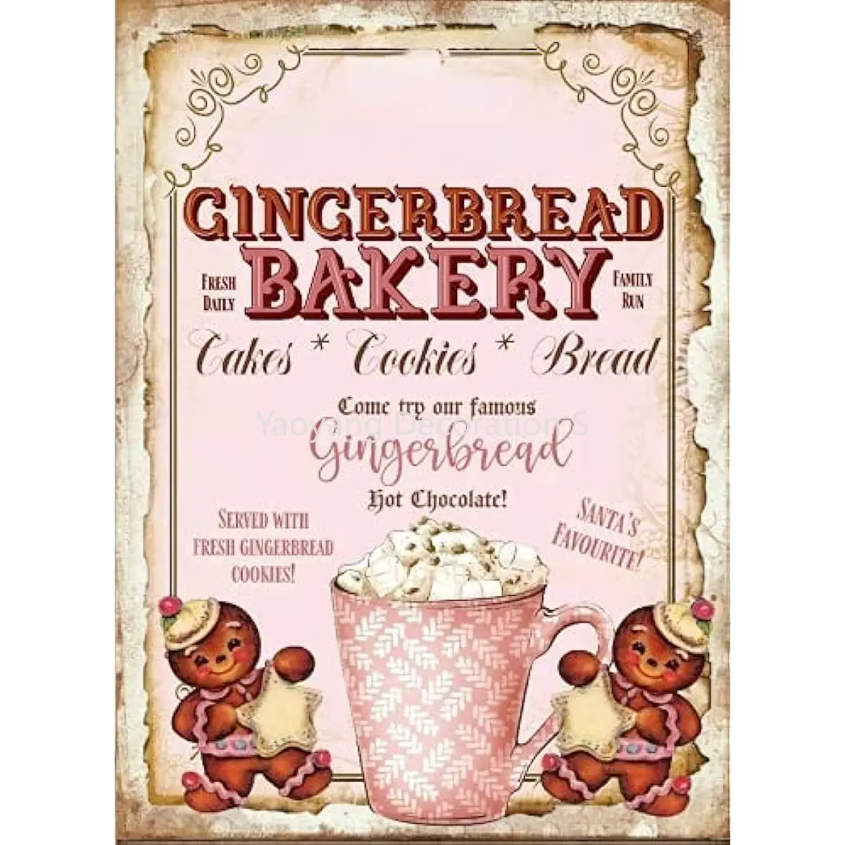 

Christmas Gingerbread Sign Pink Christmas Hot Cocoa Retro Metal Tin Sign Vintage Sign Wall Decor Cafes Pubs Garage Room Kitchen