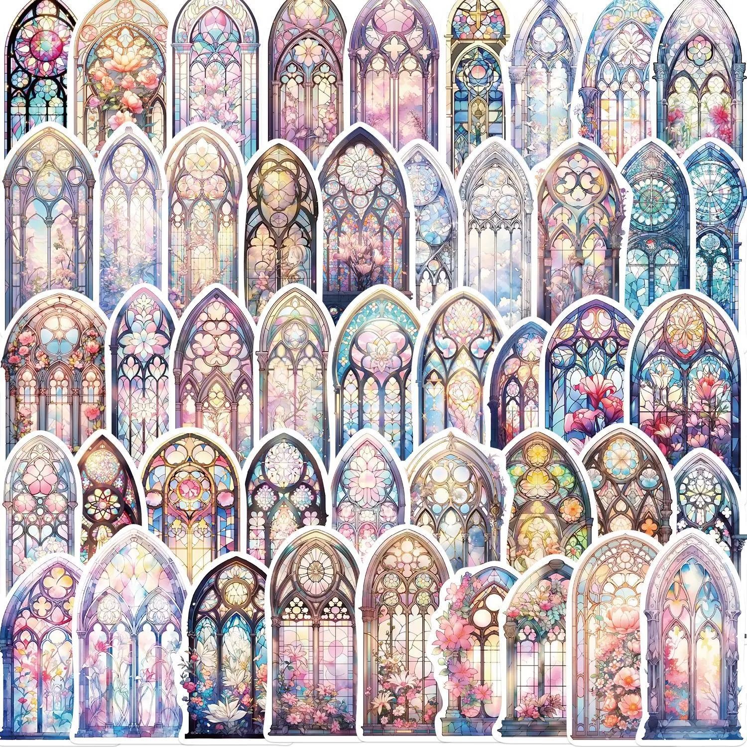 

10/30/50PCS Purple Pink Church Window Stickers Decorative Stationery Scrapbooking DIY Diary Album Laptop Waterproof Sticker Gift