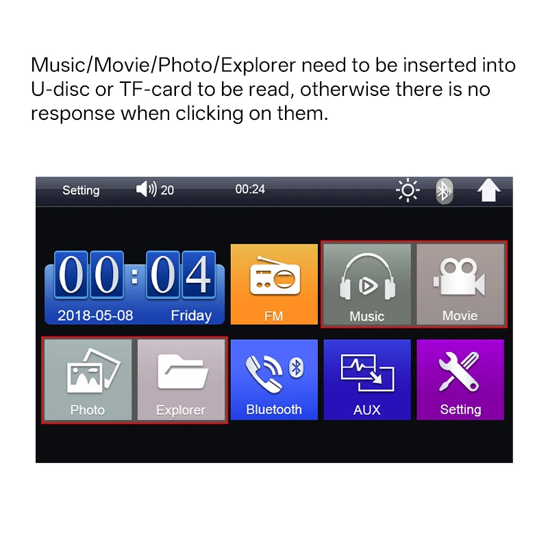 7 Inch 1 Din Car Radio MP5 Multimedia Player Touch Screen FM Aux Input USB Mirro