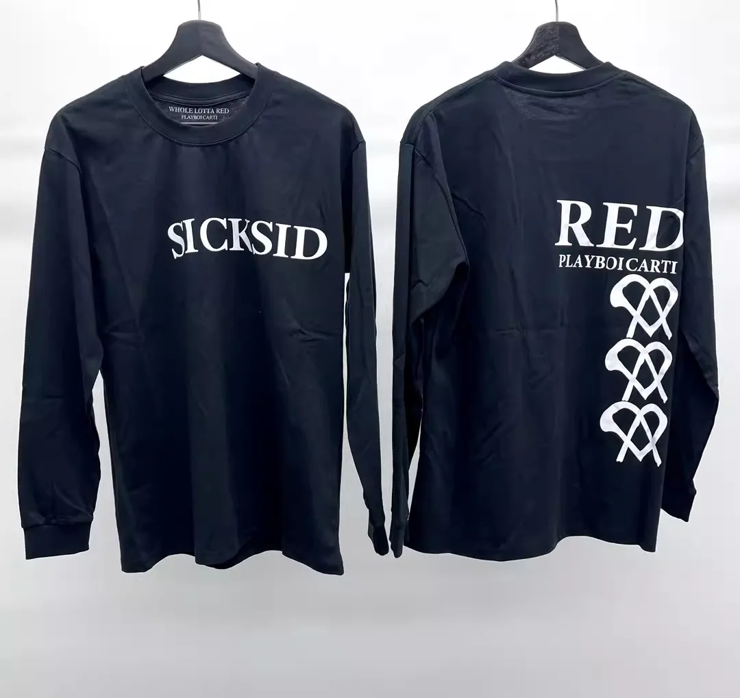 

2024 PLAYBOI CARTI SICKSID RED slogan limited long sleeved T-shirt TX1063
