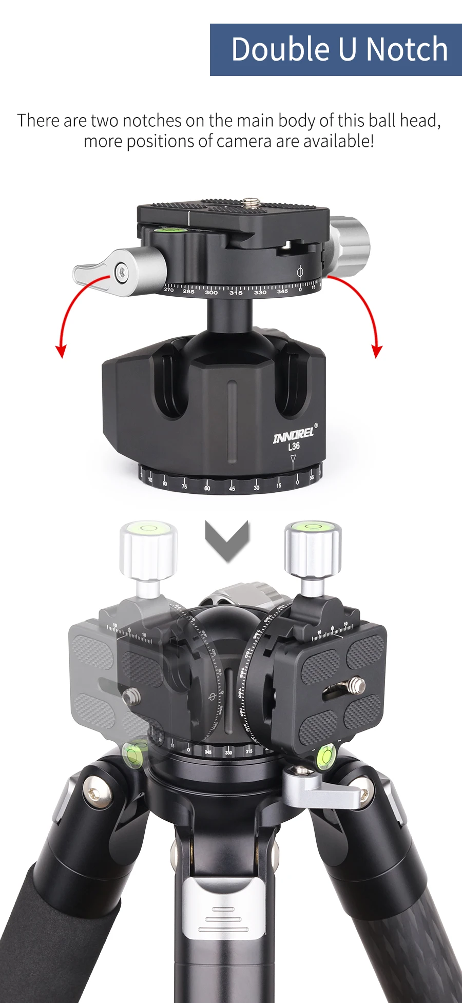 L36 Low Gravity Center Tripod Head for Heavy Duty Digital SLR Cameras with Alumi