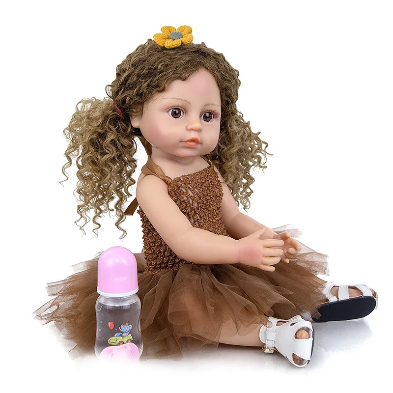 55Cm Reborn Girl Capelli Ricci Reborn Doll Soft Cuddly Full Silicone Realistico 3D Skin Paint Con Genesis Paint Art Doll