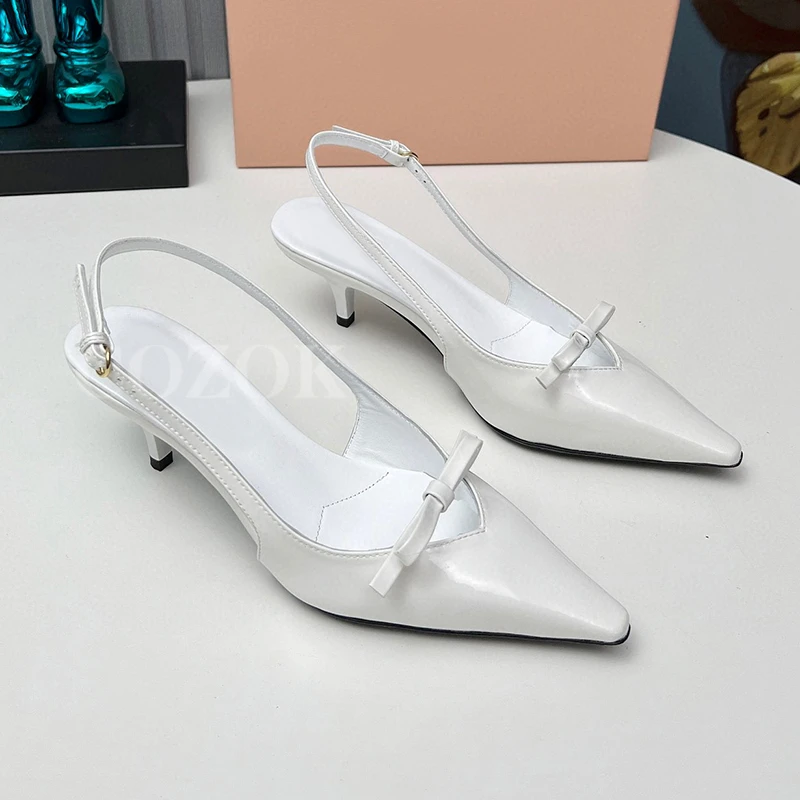 

Сандалии женские на высоком каблуке, туфли-лодочки с острым носком и бантом-бабочкой, дизайнерские тонкие модные, с пряжкой и ремешком, лето