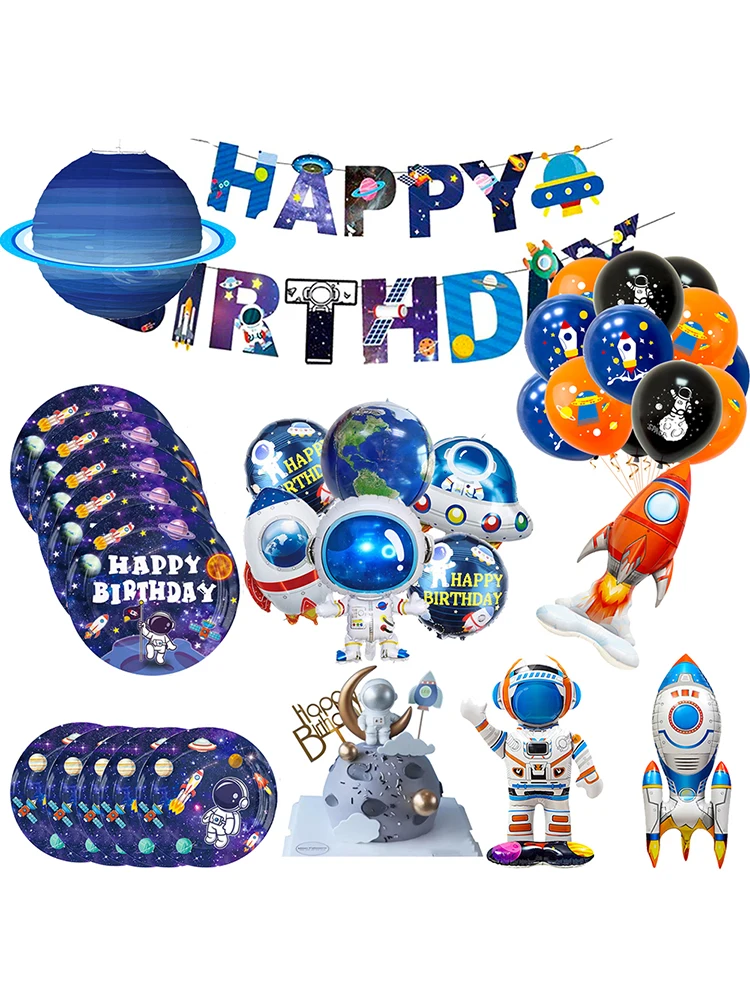 Description Picture 2 of itemOuter Space Theme Disposable Tableware 3D Astronaut Rocket Foil Balloons Planet Lanterns For Boy Kids Birthday Party Decoration