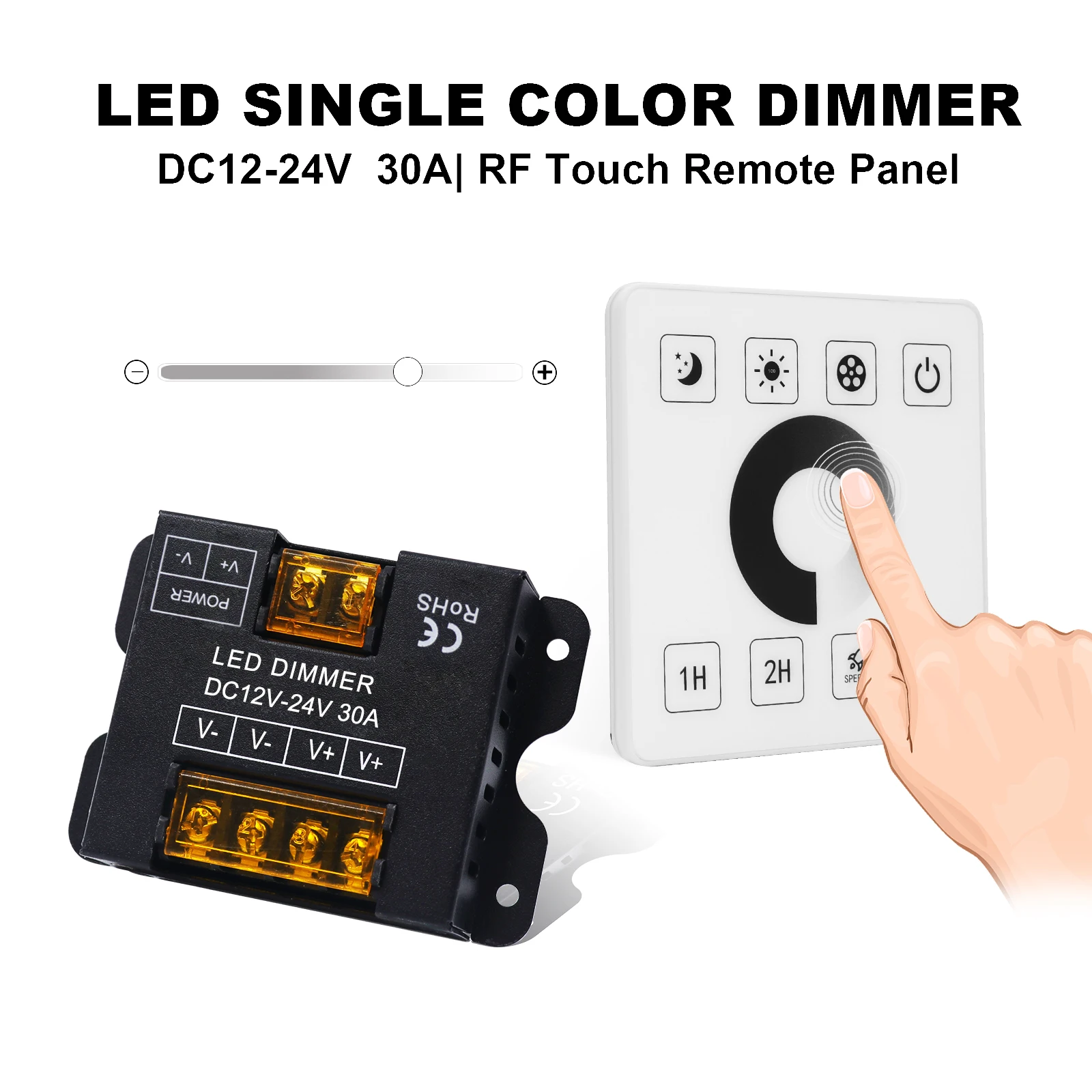 

RF Single color Warm White/Natural White/White LED Strip Light Controller Wireless Remote Touch Panel Switch Dimmer DC12V-24V