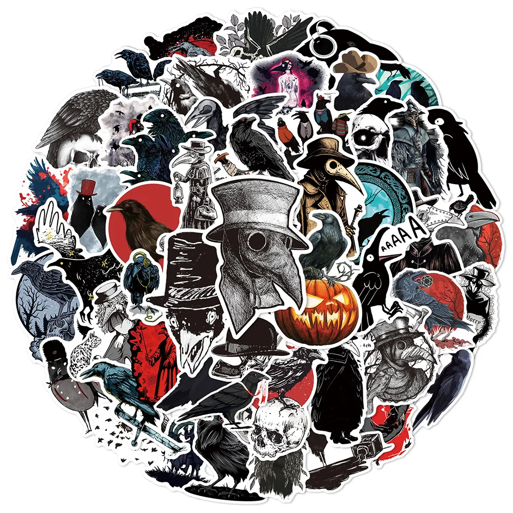 10/30/50pcs Grunge Goth Horror Skeleton Crow Stickers Decals DIY