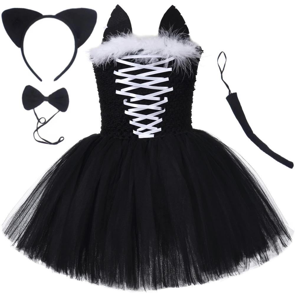 Vestito Tutu gatto nero per ragazze carnevale costumi di Halloween per bambini  bambino animale Cosplay vestito per festa di compleanno Set di vestiti