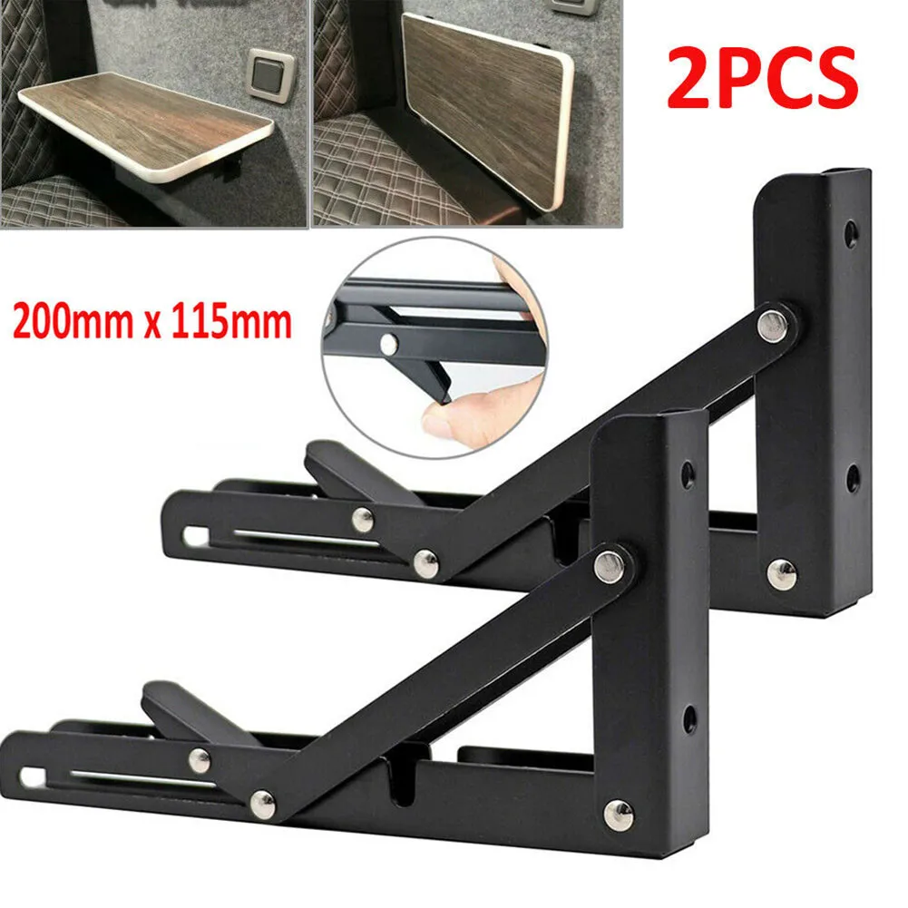 

2Pcs Campervan Folding Bracket Table Shelf Motorhome Caravan Black Finish Stainless Steel Mini Folding Table Car Accessories