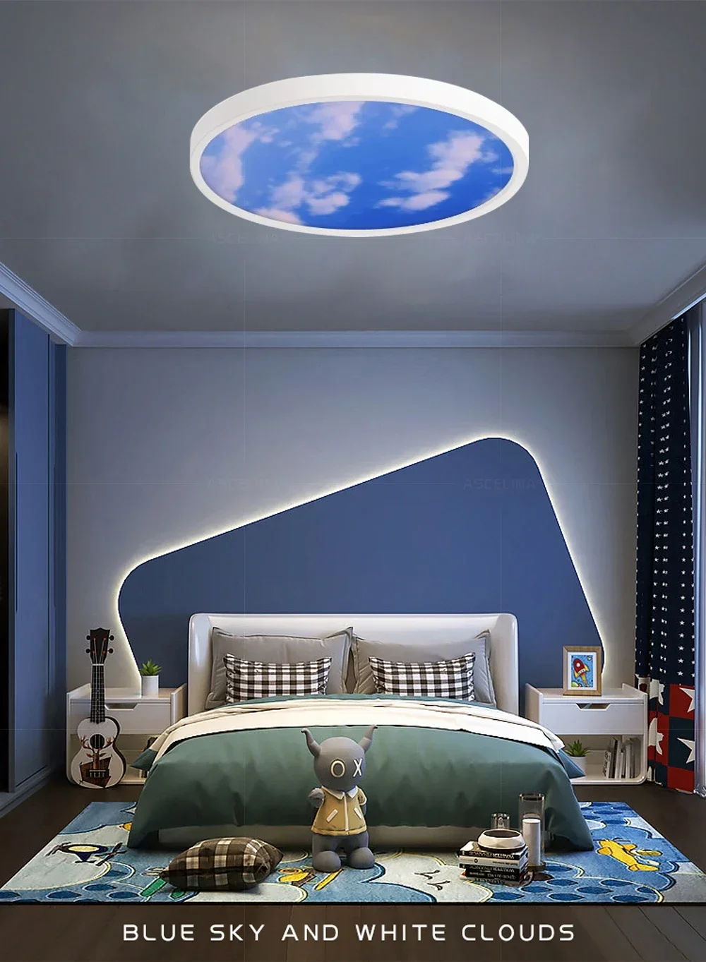 Description Picture 4 of itemModern Moon Wall Lamp LED Blue Sky White Cloud Chandelier Suitable for Bedroom Living Room Porch Children's Room Indoor Li
