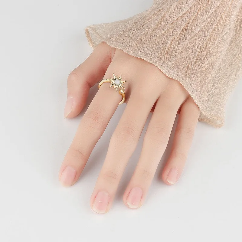 Finger Ring 10mm Anxiety For Women Y2k Jewelry Butterfly Daisy Bead Anti Stress Fidget Spinner For Teens Aesthetic