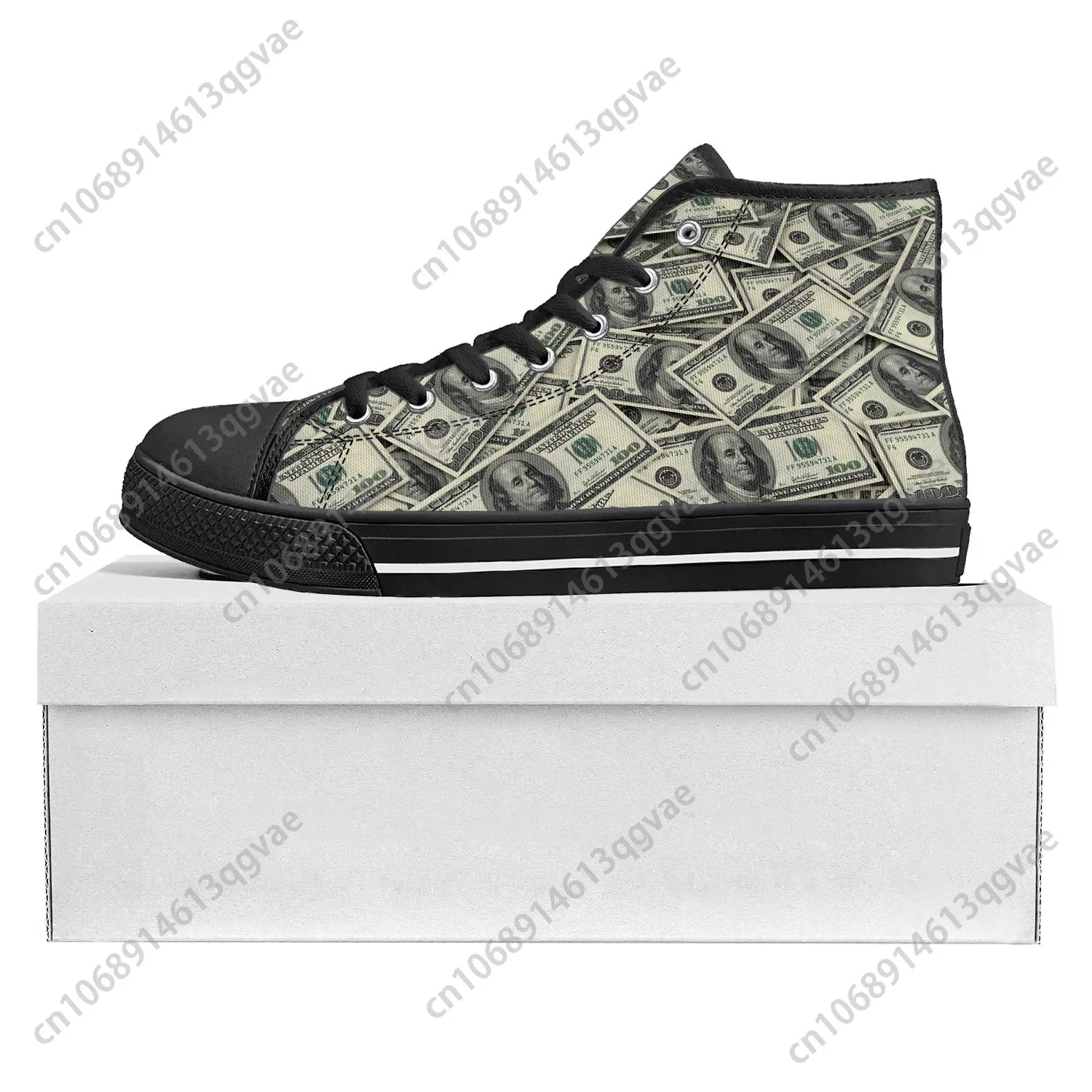 Dollar Printed Popular High Top High Quality Sneakers Mens Womens Teenager Canvas Sneaker Casual Couple Shoes Custom Shoe Black