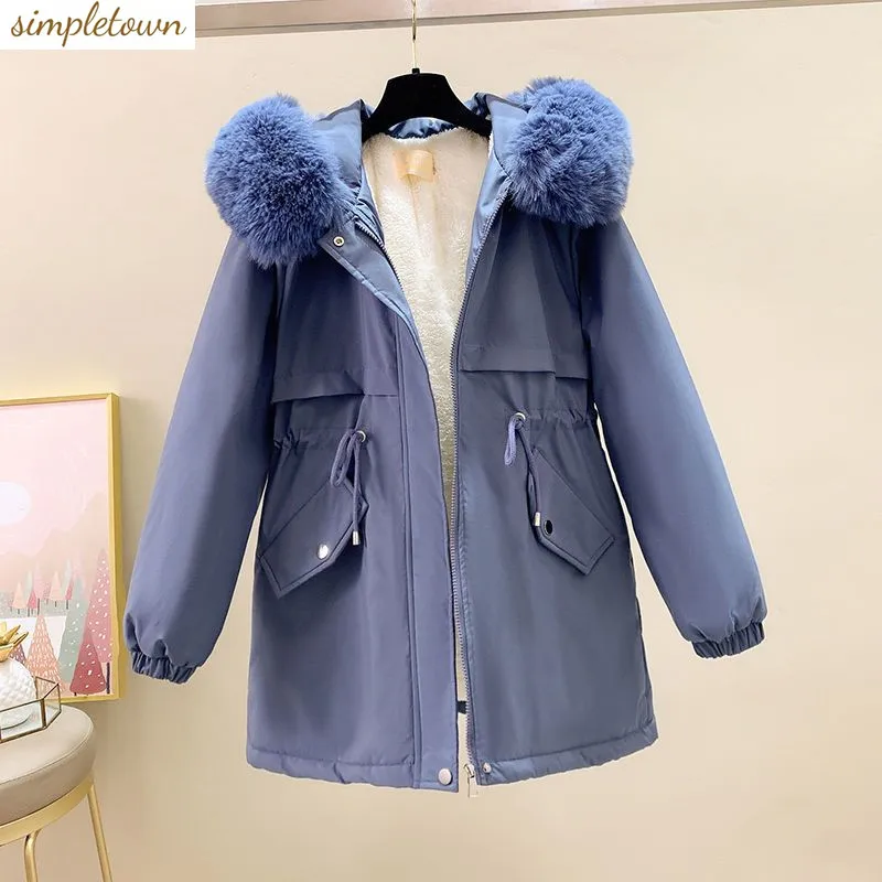 

2023 New Winter Mid Length Large Fur Collar Fashion Cotton Coat Plush Coat Women's New Loose Korean Edition