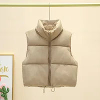 Winter Short Down Sleeveless Vest Women Warm Stand Collar Zipper Jacket Casual Fashion Quilted Cropped Coats Street Outerwears - Image 4