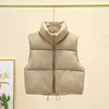 Winter Short Down Sleeveless Vest Women Warm Stand Collar Zipper Jacket Casual Fashion Quilted Cropped Coats Street Outerwears 4