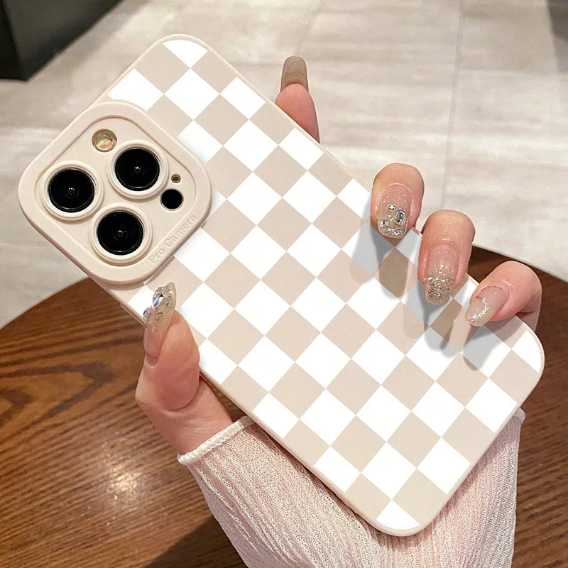Matte Milky White Checkerboard Pattern Phone Case Cover