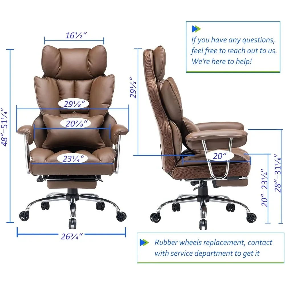 NEW-Big and Tall Office Chair with Foot Rest 400lbs – PU Leather Executive Office Chair with Lumbar Support & Leg Rest, Heavy-Du