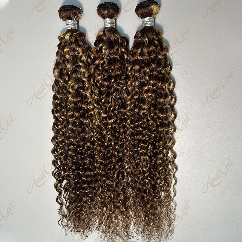 Highlight Water Wave 100% Human Hair Bundles 1 3 4 Pcs Deep Wave P4/27 Brown Color Remy Hair Ombre Extentions For Women 5