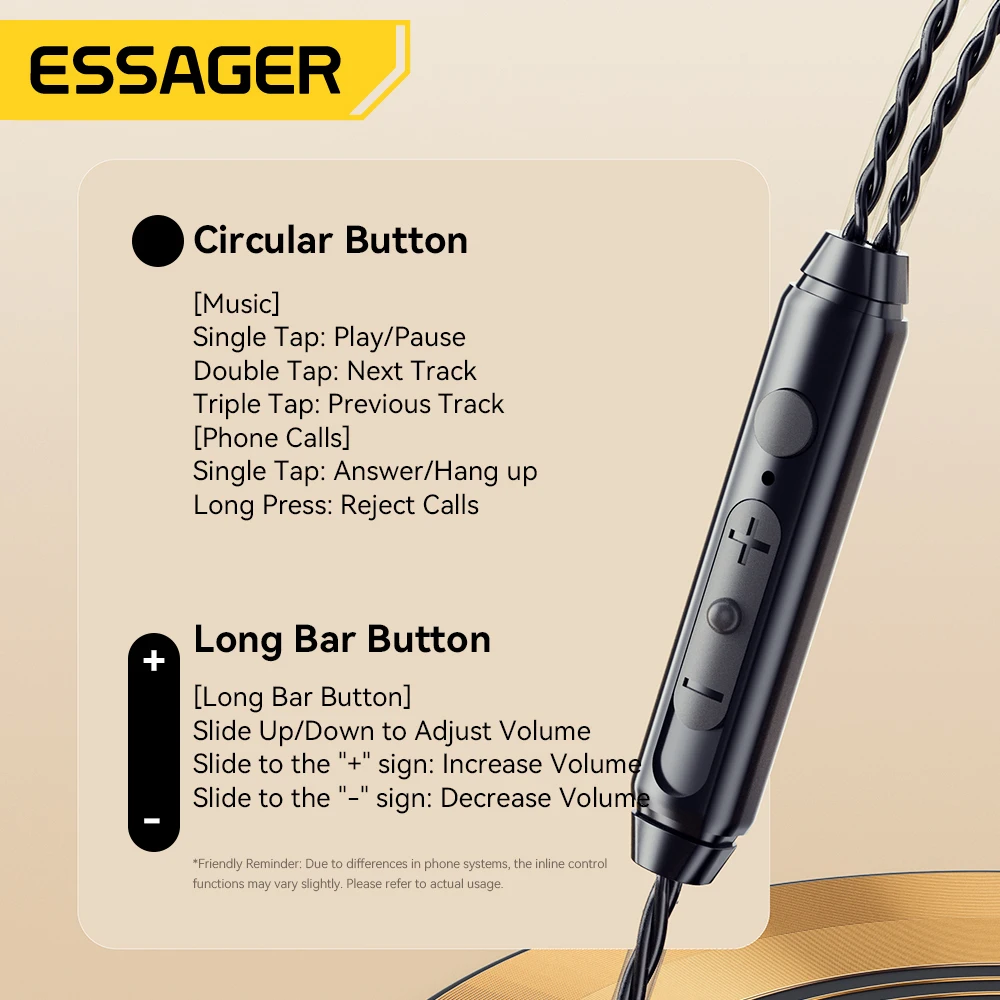 Essager 3,5-mm-Kabelkopfhörer im Ohr-Headset Kabel gebundene Ohrhörer mit Mikrofon-Stereo-Ohrhörern mit Inline-Steuerung für Telefone