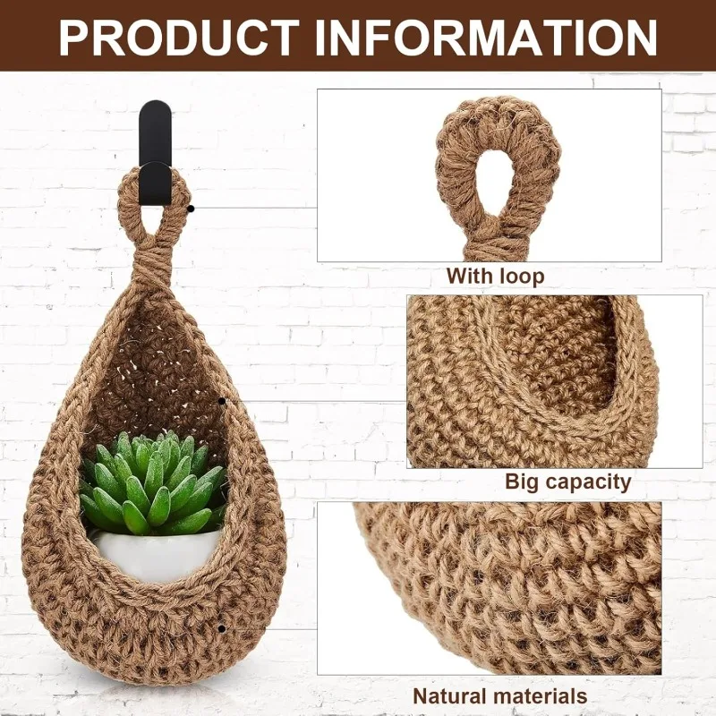 A Space Saving Vegetable, Potato, Onion, and Garlic Weaving Storage Organizer with A Hanging Fruit Basket  Teardrop Shaped Wall