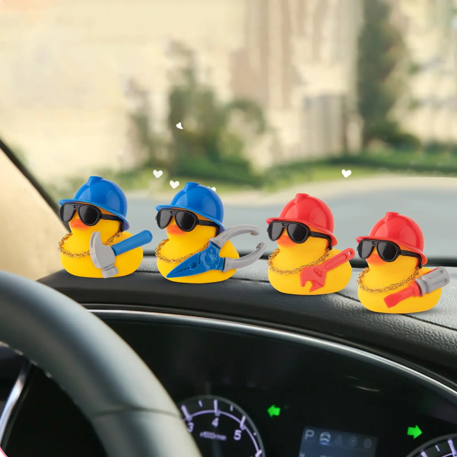 Car Dashboard Decorations Rubber Ducks, Construction Builder Rubber Ducky for Car Ornament Cute Duck with Tool, Hard Hat, Glasse 6