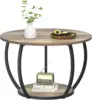 Round Coffee Table with Storage, 27.6 inch Small Living Room Tables with Adjustable Feet, 2-Tier Farmhouse Center Table 2