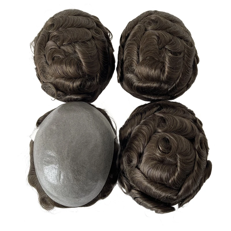 Indian Virgin Human Hair Systems #5 Light Brown Color V-loop PU Unit 8x10 Super Thin Skin Toupee for White Men