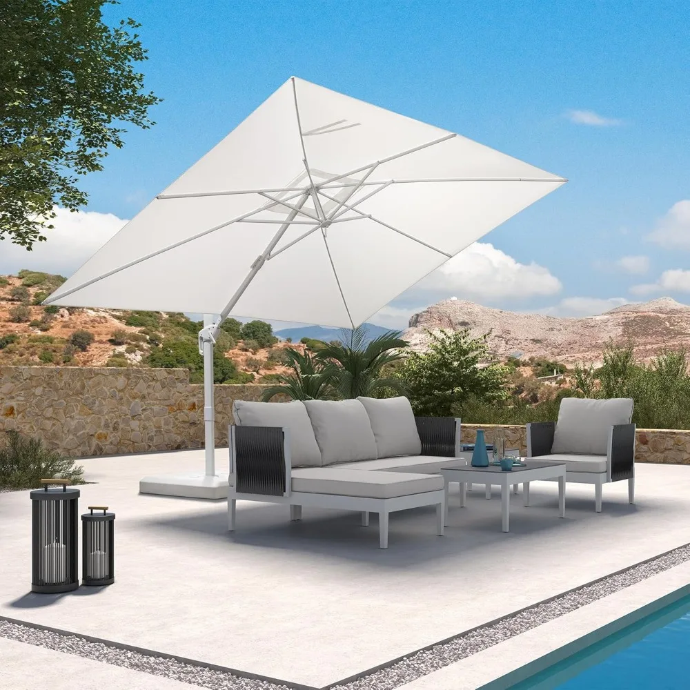 9' &times; 11.5' Patio Umbrella White Cantilever Umbrella Aluminum Square Outdoor Offset Hanging Windproof with 3