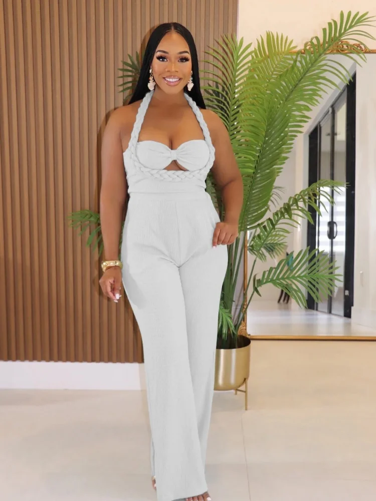 Wmstar Jumpsuit Women New Style High Waist Solid Sleeveless Slip Bodycon Straight Hollow Out Romper Pockets Drop Shopping