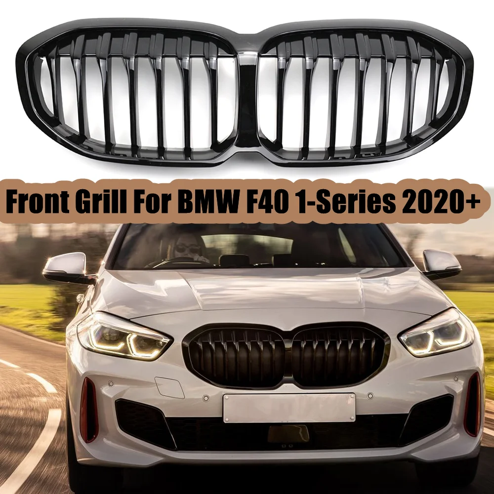 

Car Front Bumper Kidney Grill For BMW F40 1 Series 2020+ Single Line Racing Grille Gloss Black M Performance Carbon Look Auto