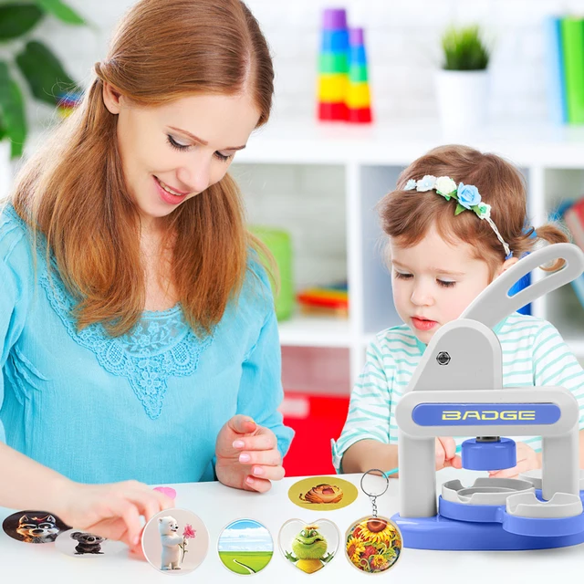 Button Maker Machine Installation-Free DIY Button Pin Maker Machine Badge Press Machine Blue Easy to use Great gift
