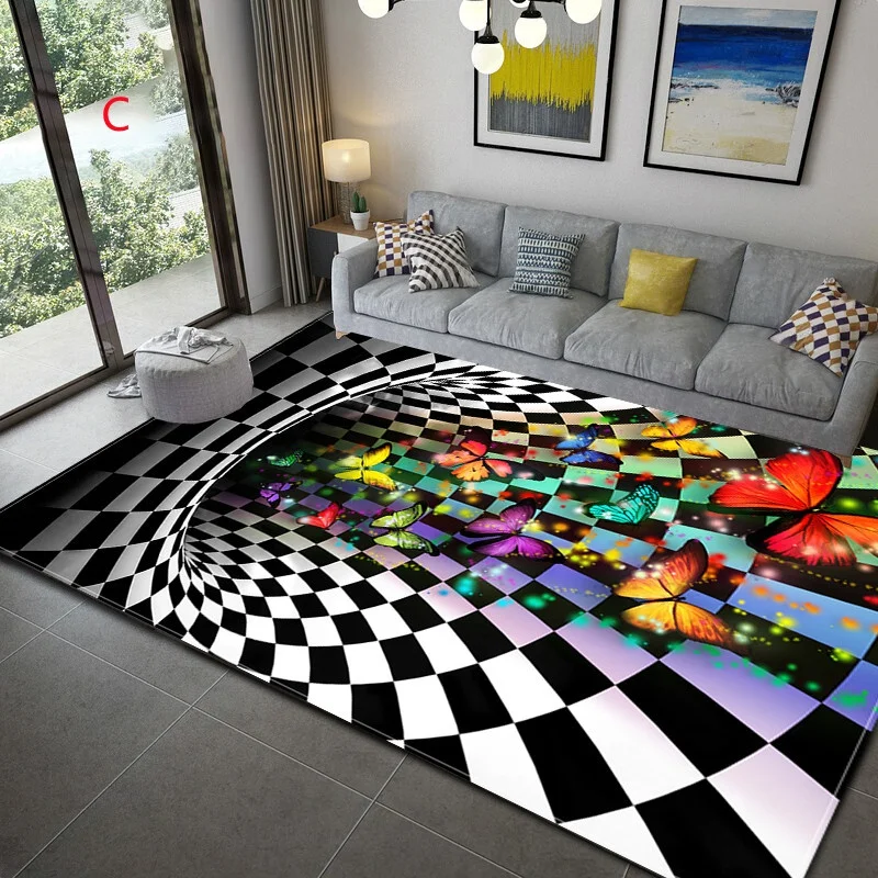 3D Vortex Illusion Carpet Entrance Door Floor Mat Abstract Geometric Optical Doormat Non-slip Floor Mat Living Room Decor Rug