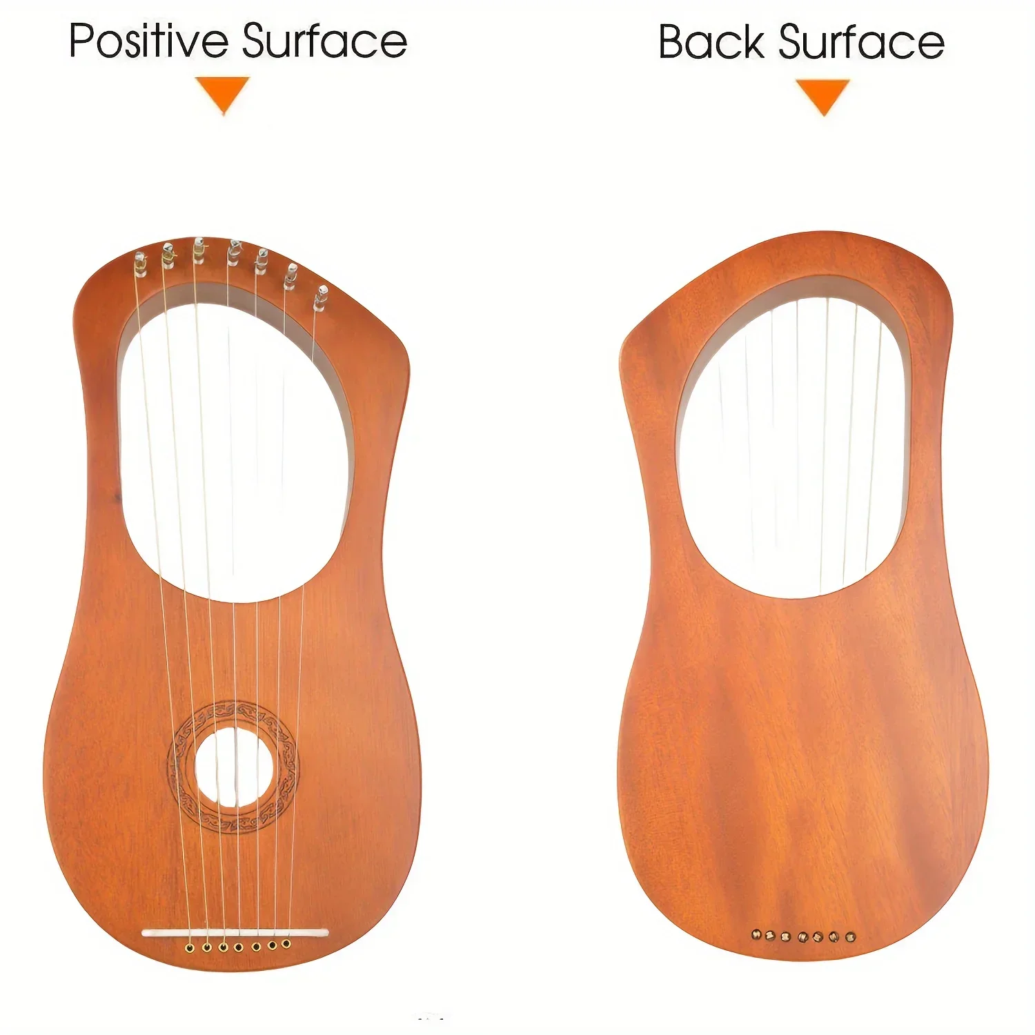 Mahogany 7-String Lyre Harp, Light Beige Varnished Finish with Phosphor Bronze Strings,Portable Small Harp Instrument with Metal