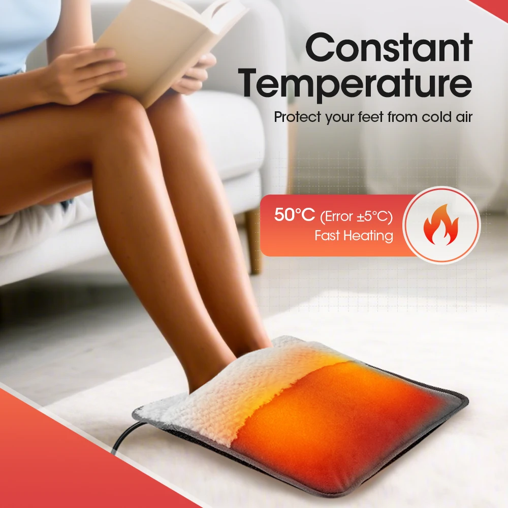 Portable USB Electric Foot Heating Pad Washable Soft Plush Foot Heater Winter Fo
