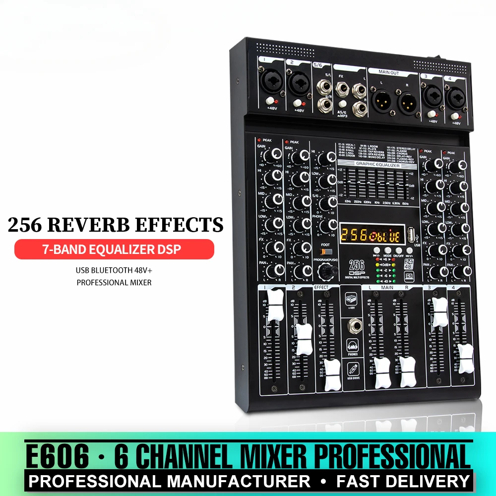 

6/8 channel mixer 256 DSP professional portable mixer bluetooth USB computer input 48v power supply recording sound DJ mixer