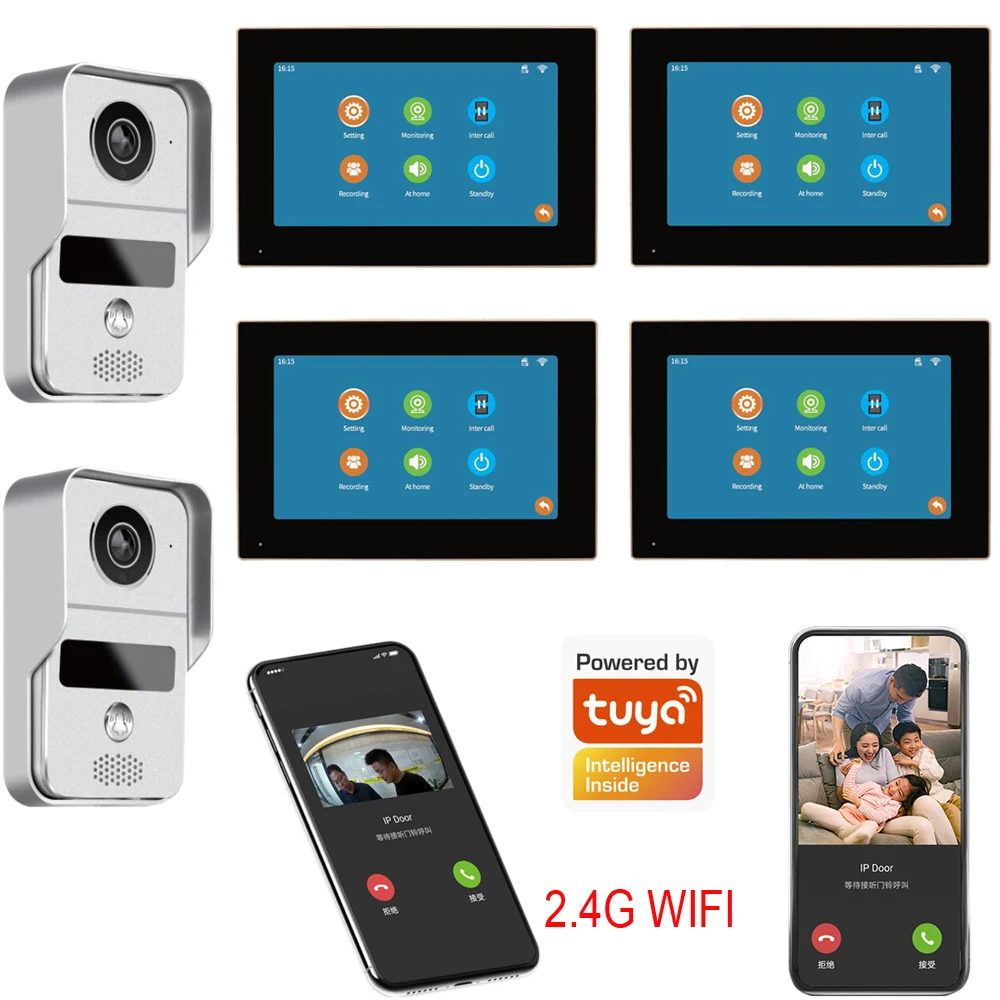 wireless door intercom Wifi Video Intercom Smart Home Security IP Wireless Videophone Door Bell Work with Tuya App Motion Detection Record wireless intercom with camera Door Intercom Systems